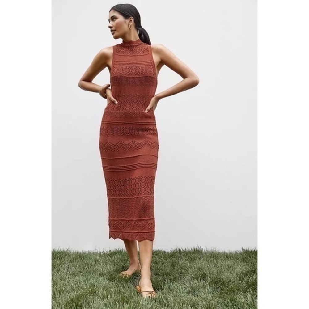 Anthropologie Boho Sleeveless Cinnamon Crocheted Midi Dress